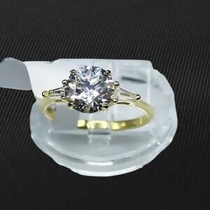 2 Ct Moissanite Engagement Ring Three-Stone Cut Zirconia Accents 18k Gold 6 NWT